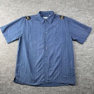Milano Bay Button Up Short Sleeve Shirt Men's Pockets Blue Classic - Medium